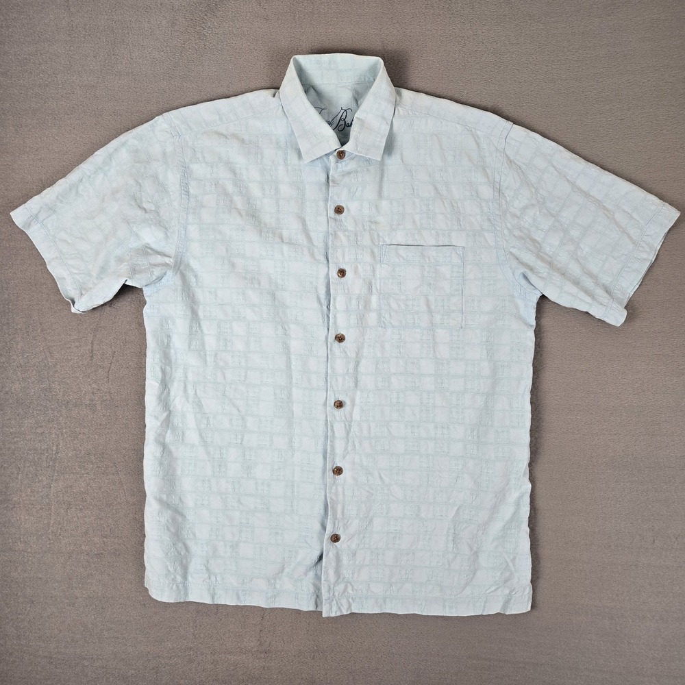 Tommy Bahama 100% Silk Hawaiian Button Beach Shirt Blue Size Medium Original Fit
